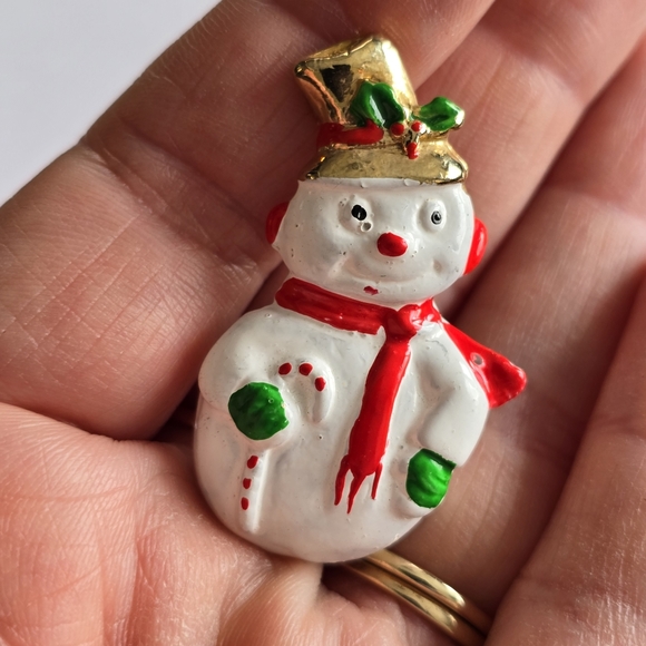 Vintage Snowman brooch Frosty Christmas Holiday pin jewelry - Picture 4 of 8